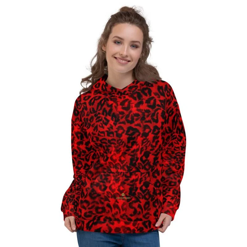 Early Bird Discount urban hoodieRed Leopard Women's Hoodies, Animal Print Premium Unisex Sweatshirt-Made in Europe