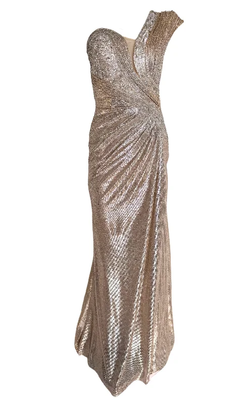 Hurry In chic wrap dressWaves Gold Shimmer One-Shoulder Party Dress