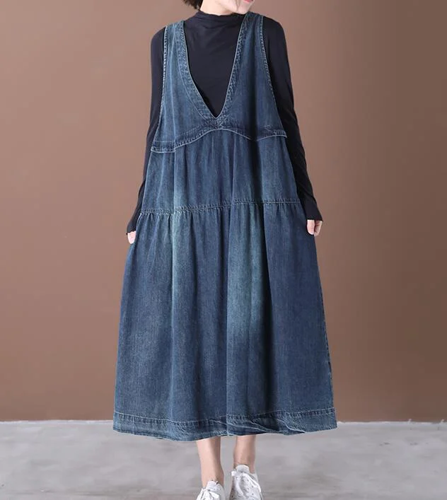 Special Discount comfy maxi dressDenim Sleeveless Cotton Women Dress YM201229