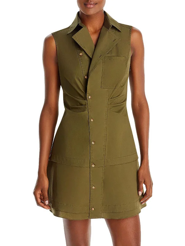 Quick Sale silk dressSatina Womens Poplin Sleeveless Shirtdress