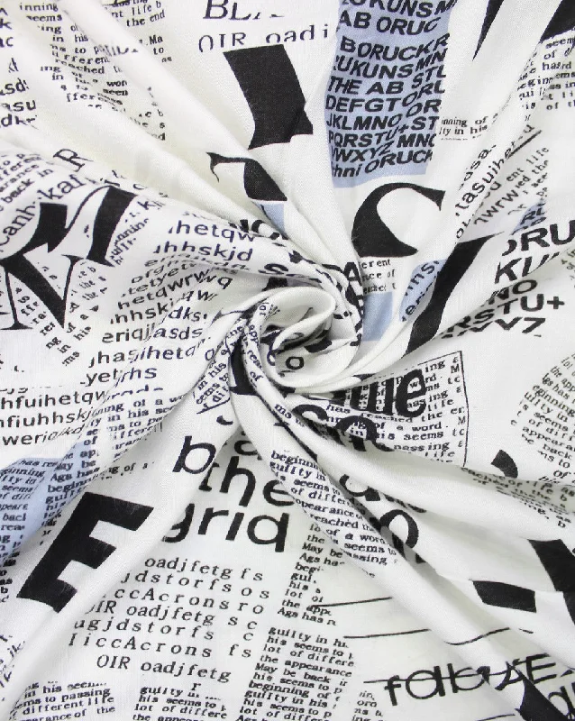 Quick Sale long sleeve dressWhite And Black Newspaper Design Rayon Fabric