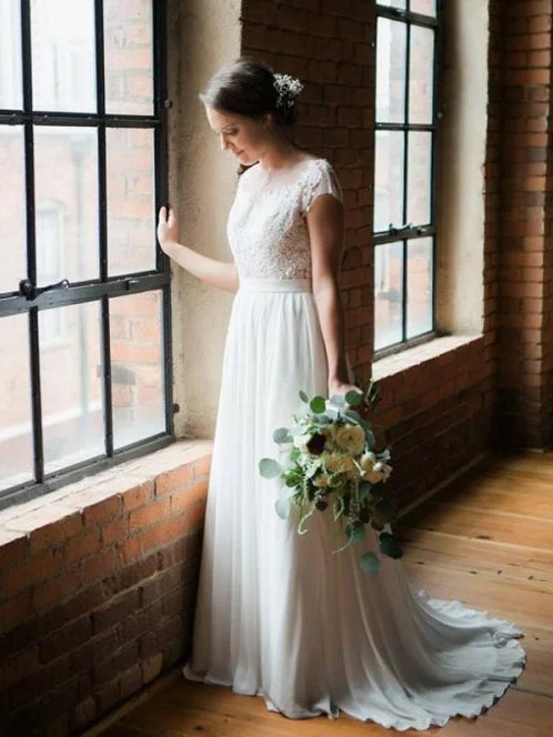 Price Reduction Simple Cheap Wedding Dresses Scoop Short Train Romantic Chiffon Open Back Bridal Gown JKW257 Price Reduction Simple Cheap Wedding Dresses Scoop Short Train Romantic Chiffon Open Back Bridal Gown JKW257