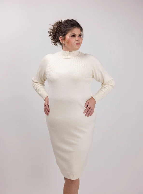 Don't Wait elegant shift dressBeReal Off White Sweater Dress