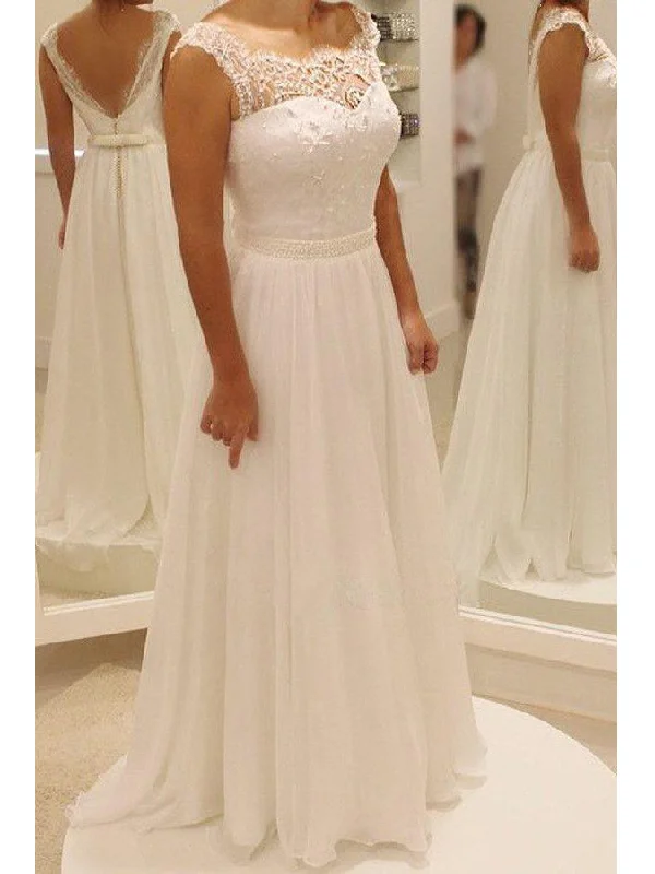 Take Advantage Beautiful Wedding Dresses Simple A-line Lace Floor-length Chiffon Bridal Gown JKW114 Take Advantage Beautiful Wedding Dresses Simple A-line Lace Floor-length Chiffon Bridal Gown JKW114