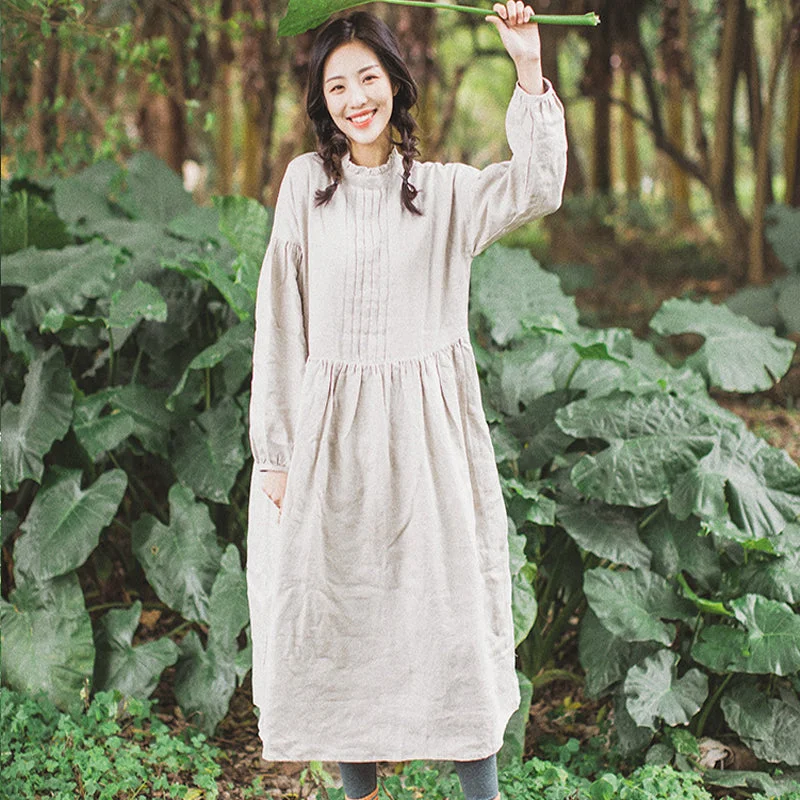 Today’s Special trendy bodycon dressPuff linen Dress Summer Casual Midi Women Linen Dresses Pleated Dress ZF98409