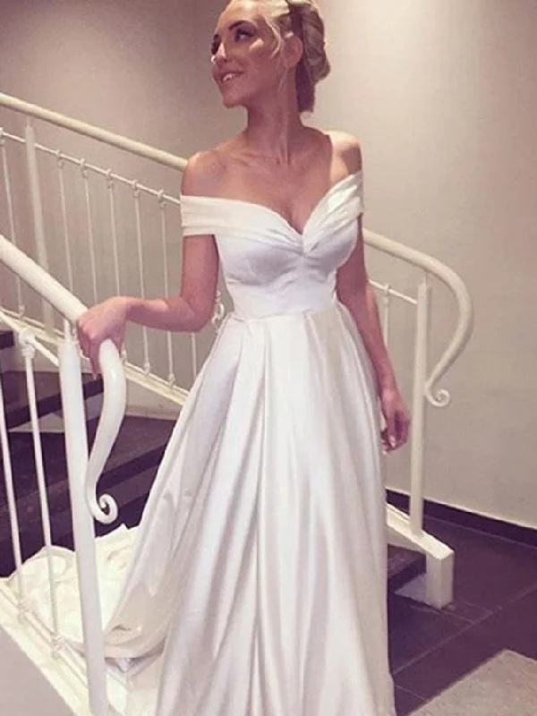 Clearance Items Wedding Dresses Cheap Sexy Off-the-shoulder Elastic Woven Satin JKW032