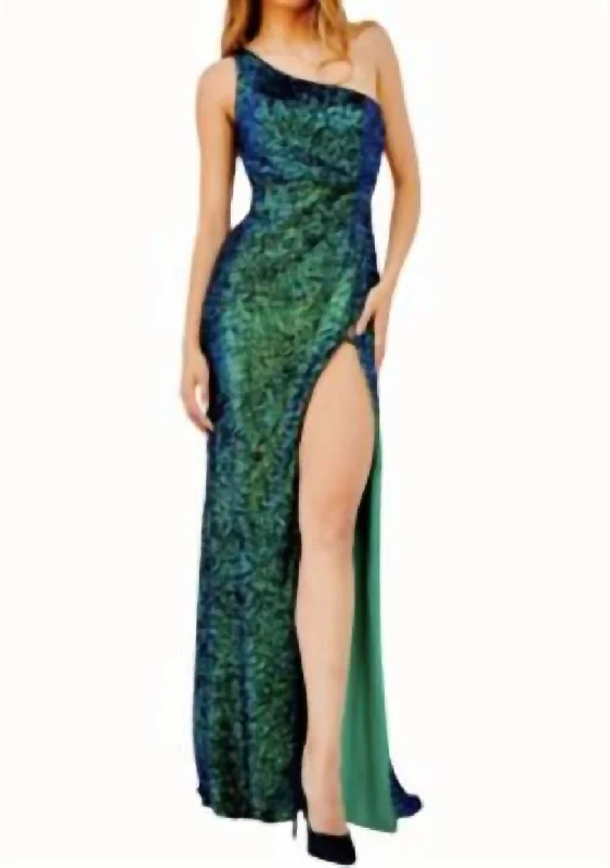 Act Now chic slip dressStrappy Back One Shoulder Dress In Emerald