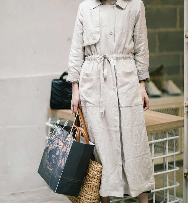 Super Sale trendy bodycon dressWaist Belt Linen Long Sleeve Autumn Women Trench CoatS90921
