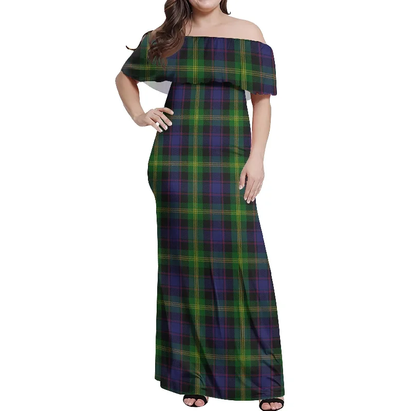 Steals and Deals Watson Tartan Off Shoulder Long Dress