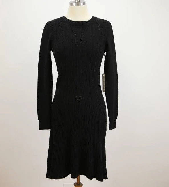 Exclusive Offers Elsa cable and ribbed knit sweater dress (black)