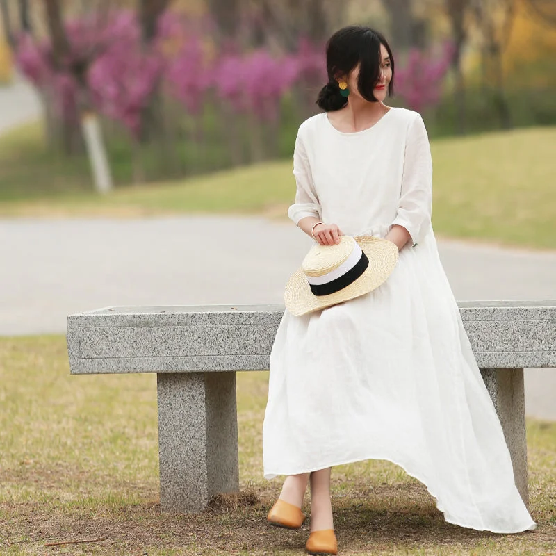 Savings Event satin dressWhite Summer O Neck Maxi Wedding Women Dresses MDYP9758
