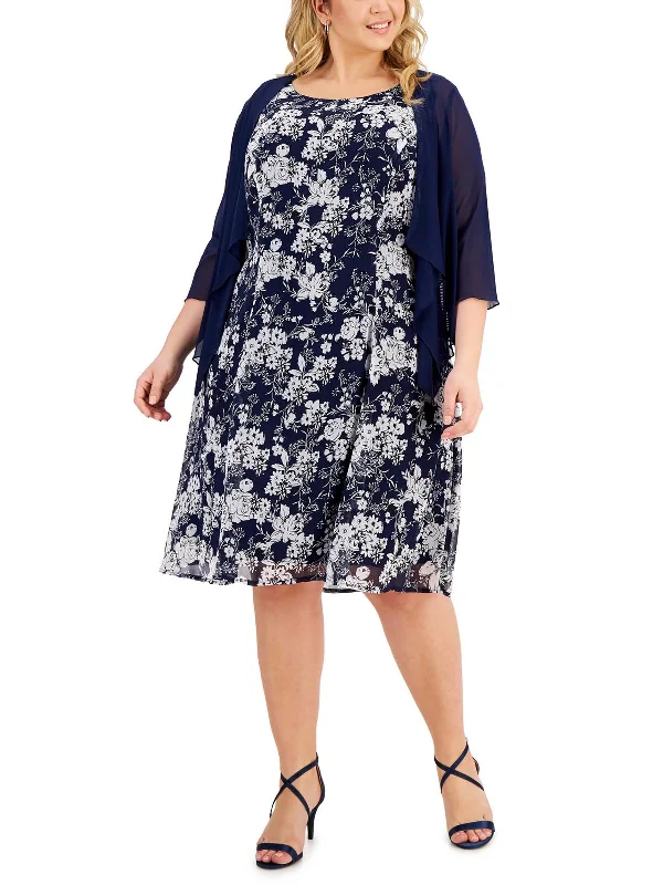 Holiday Sale elegant maxi dressPlus Womens Floral Print 2 PC Midi Dress