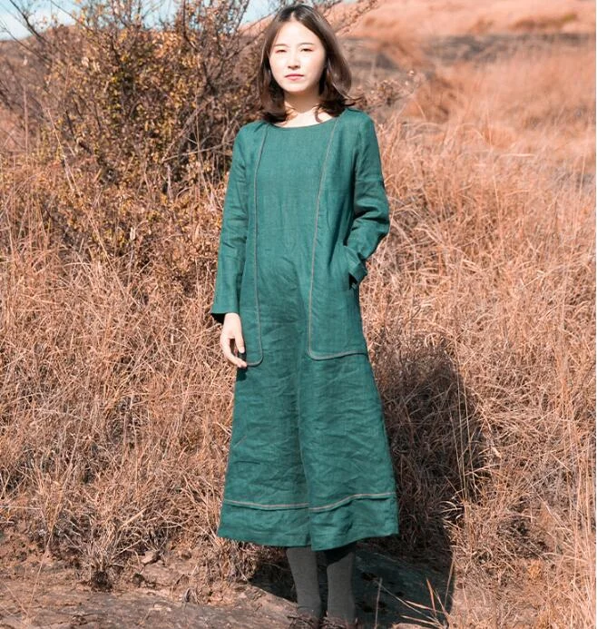 Deal Frenzy trendy mini dressWaist Belt Linen Long Sleeve Autumn Women Shirt Linen Dresses S90921