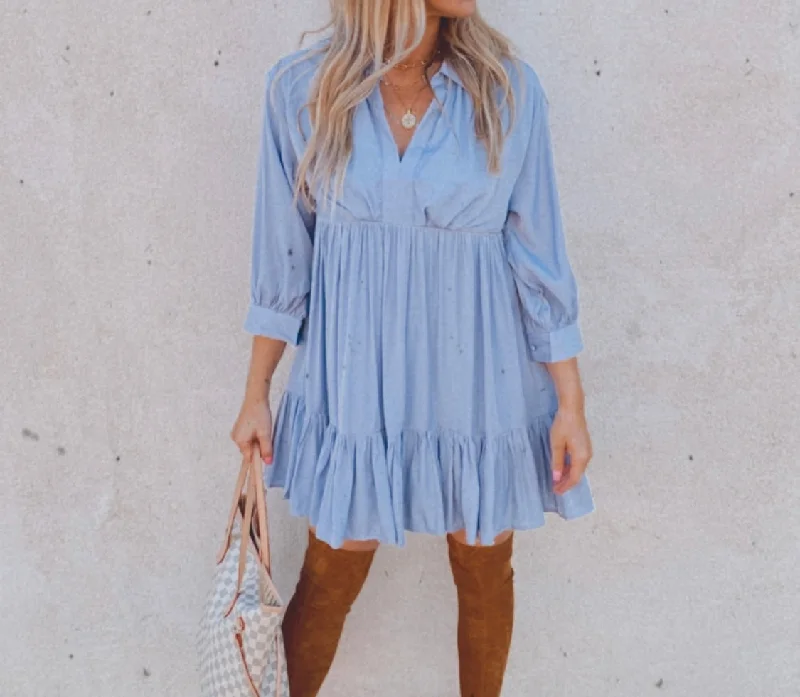 Price Cut Nori collared flowy shirt babydoll dress (baby blue)