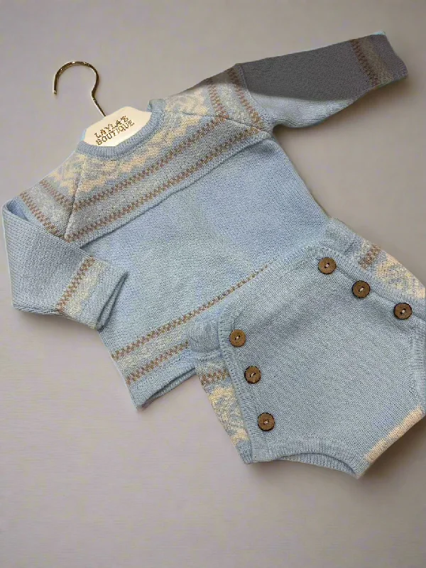 Don't Miss printed dressBoy's Baby Blue Sweater Set