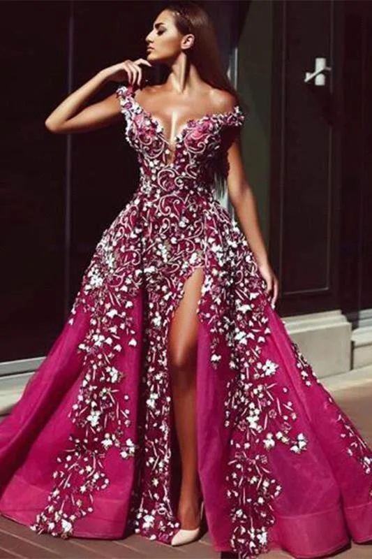 Epic Deals Luxurious Fuchsha Sparkle Sequin Off-the-shoulder Overskirt Evening Dress