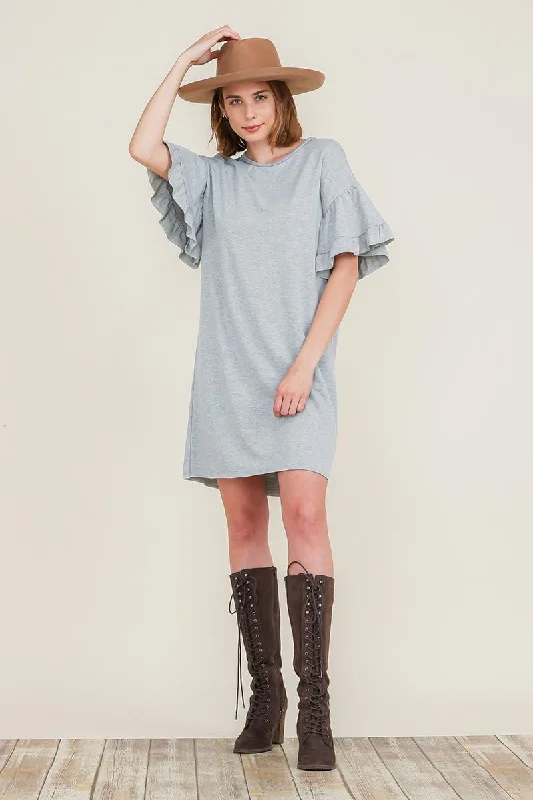 Buy Now elegant shift dressSummer Casual Loose Mini Dress Round Neck Layered Ruffle Short Sleeve Shift Dress