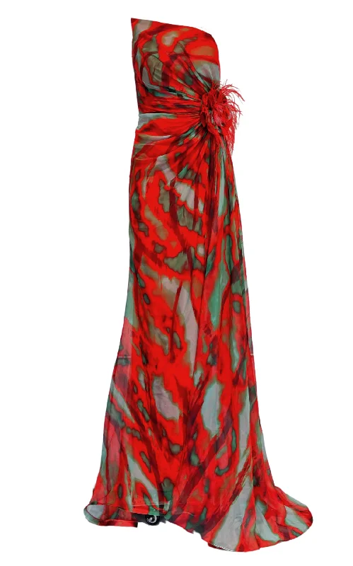 YEAR-End Clearance casual summer dressStrapless Red Print Party Dress