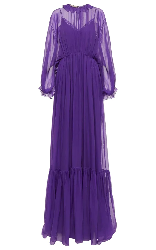 Super Sale wool dressPurple Silk Chiffon Gown Dress