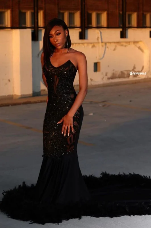 The Best Prices Black Chic Mermaid Prom Party GownsSweetheart Sequined Evening Dress