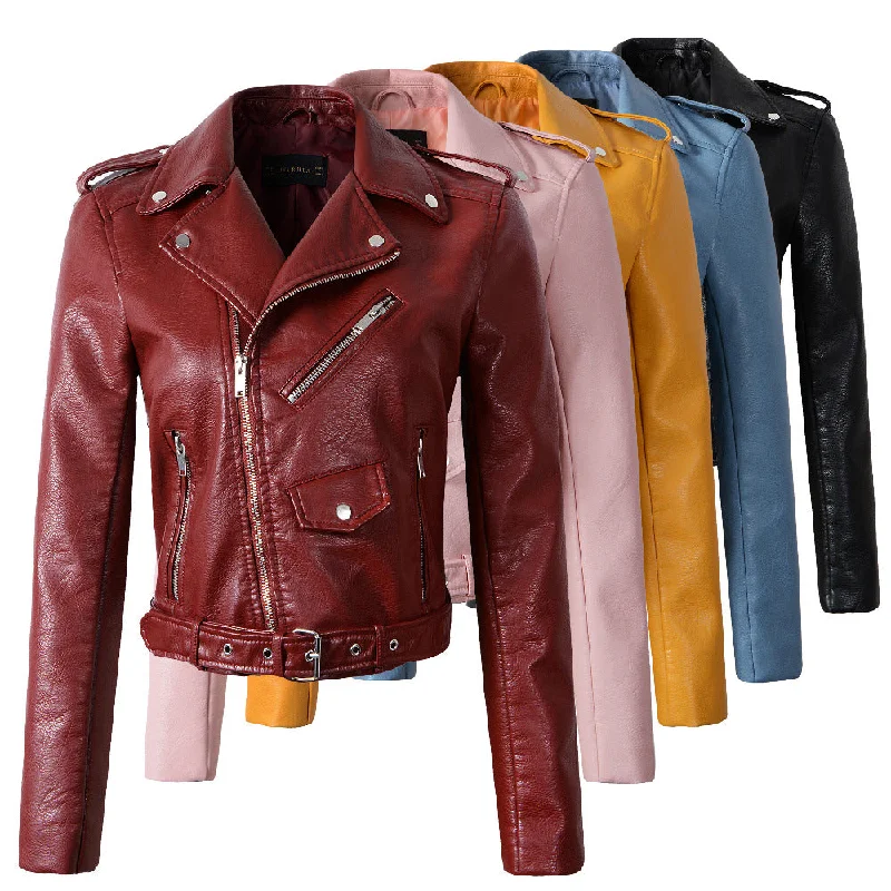 Early Access chic padded coatNew Fashion Women Autunm Winter Wine Red Faux Leather Jackets Lady Bomber Motorcycle Cool Outerwear Coat with Belt
