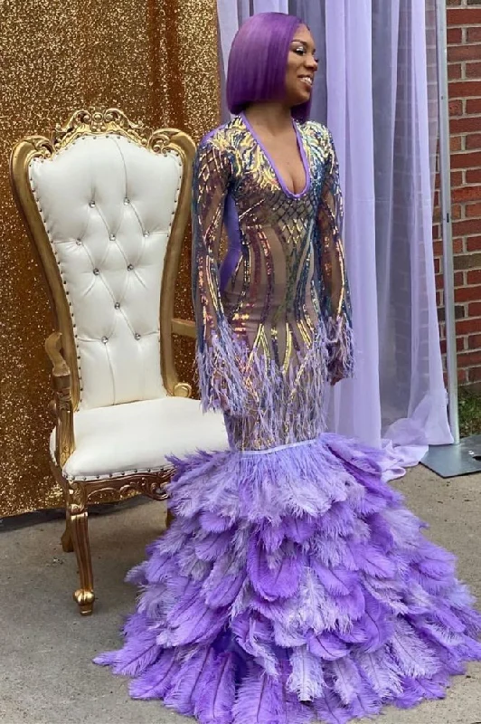 Value Deals Long Sleeves Gold Mermaid Prom Party Gowns