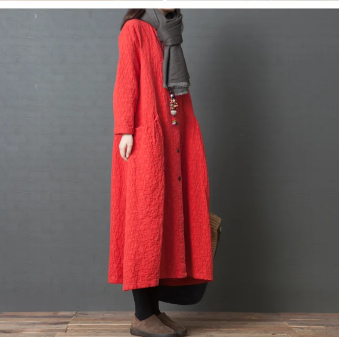 Clearance Sale relaxed fit dressLoose Long Sleeve Linen Cotton O Neck Plus Size Women Dress