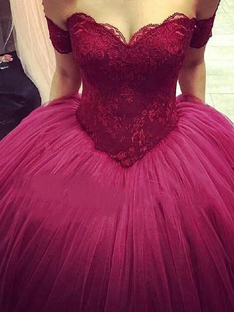 Stock Clearance Ball Gown Wedding Dresses Sexy Off-the-shoulder Burgundy Bridal Gown JKW037