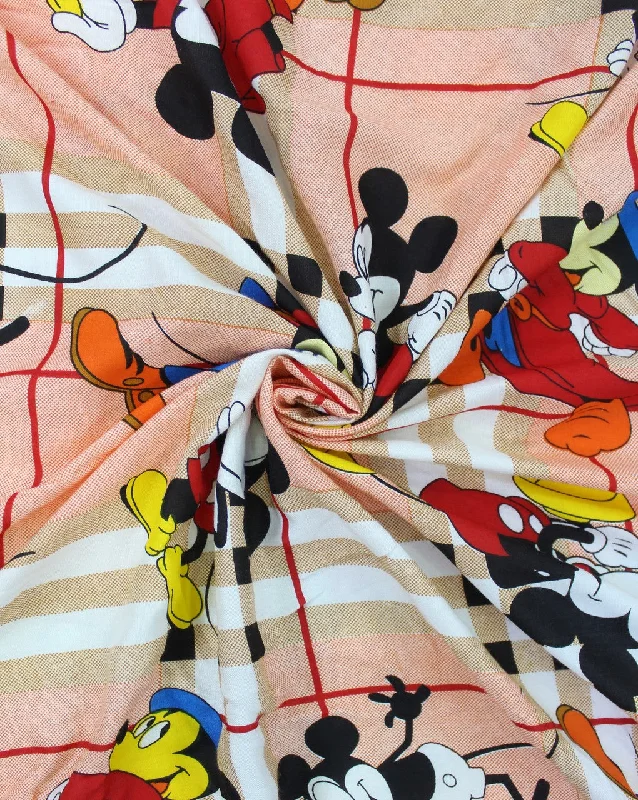 One-DAY Sale velvet dressLight Pink And Multicolor Kids Print Design Rayon Fabric