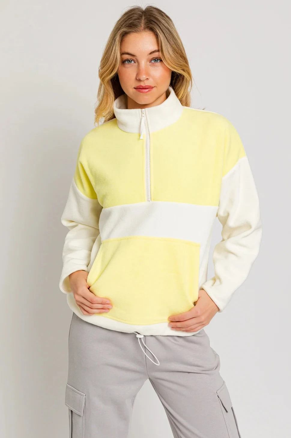 Can't Miss comfortable coatColor Block Fleece Zip Up Drawstring Hem Sweatshirt