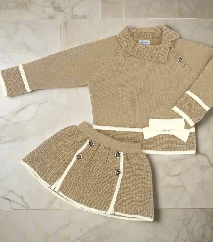 Deal Explosion long sleeve dressCream and Camel Skirt Set