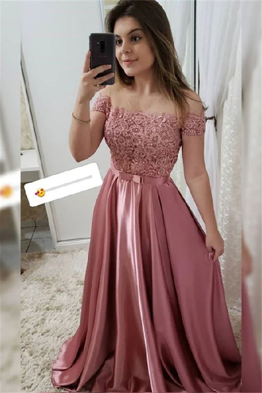 Reduced Prices Applique Off-the-Shoulder Prom Dresses Beads Sleeveless Evening Dresses with Bow-knot Belt Reduced Prices Applique Off-the-Shoulder Prom Dresses Beads Sleeveless Evening Dresses with Bow-knot Belt