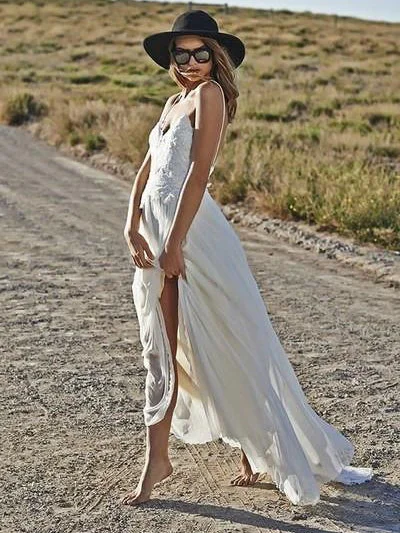 Midnight Madness Sexy Wedding Dresses Spaghetti Straps A-line Short Train Chiffon Bridal Gown JKW116
