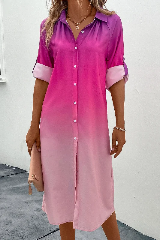 Season Finale Sale casual slip dressGradient Long Sleeve Shirt Dress