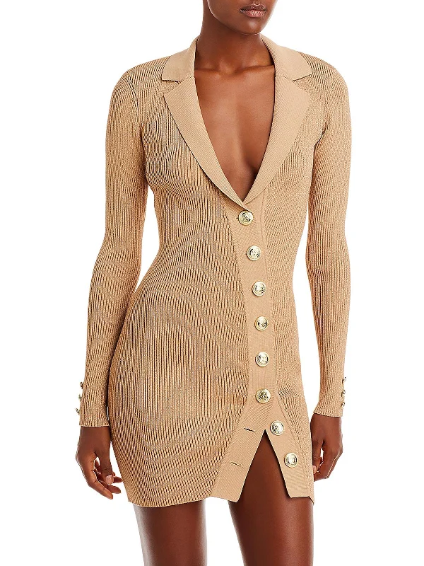 Deal Zone trendy dressMimi Womens Metallic Ribbed Knit Mini Dress