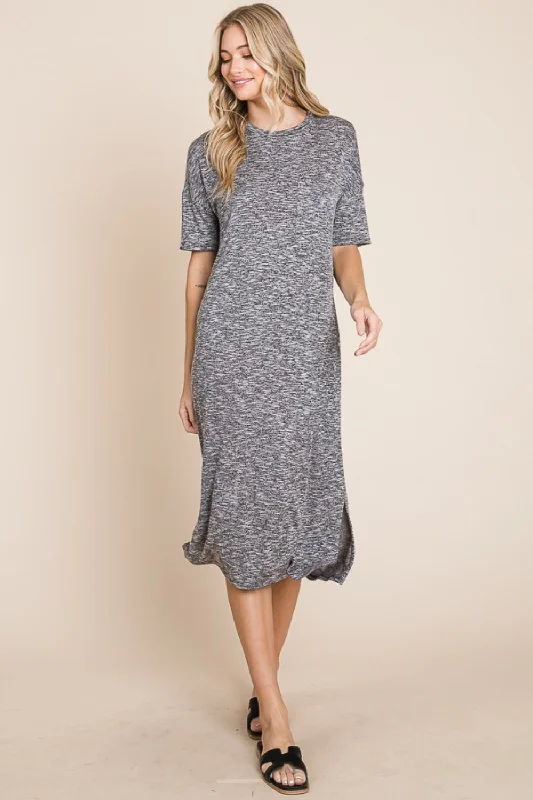 Value Deals pleated dressBOMBOM Slit Round Neck Half Sleeve Midi Dress