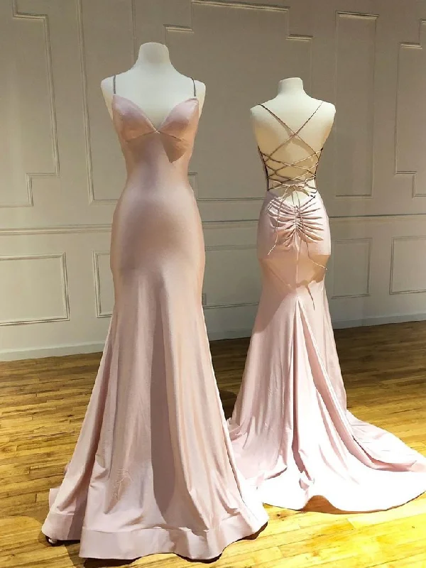 Massive Deals Mermaid/Trumpet Prom Dress Pink Satin Criss Cross Long Evening Gowns JKZ8616
