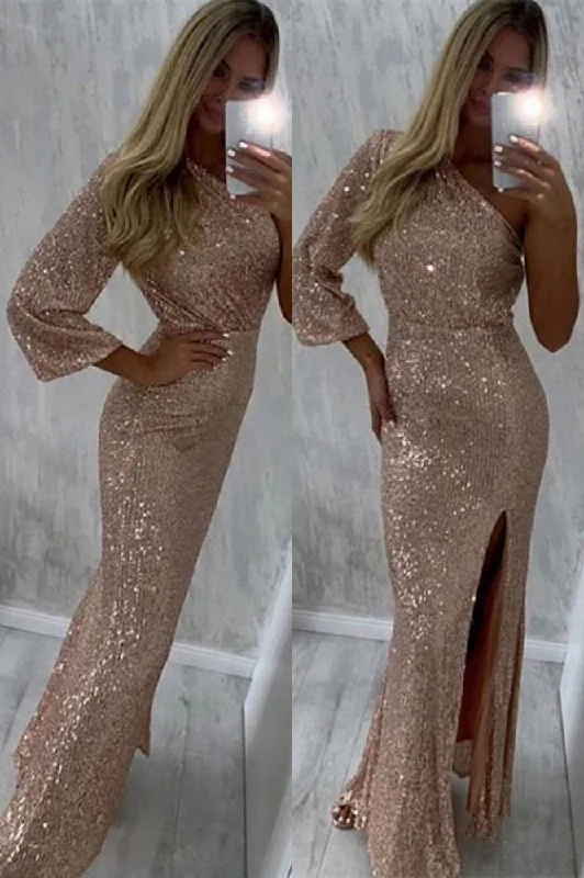 Blowout Deals Charming Chic One Shoulder Mermaid Sequins Prom Party GownsEveing Party Dress Blowout Deals Charming Chic One Shoulder Mermaid Sequins Prom Party GownsEveing Party Dress