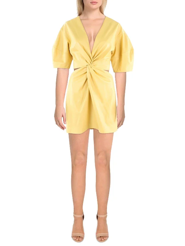 Clearance Event puff sleeve dressAlex Womens Faux Leather Cut-Out Mini Dress