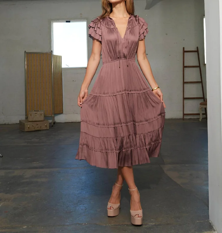 One-DAY Sale structured dressKianna Long Ruffle Dress In Mauve