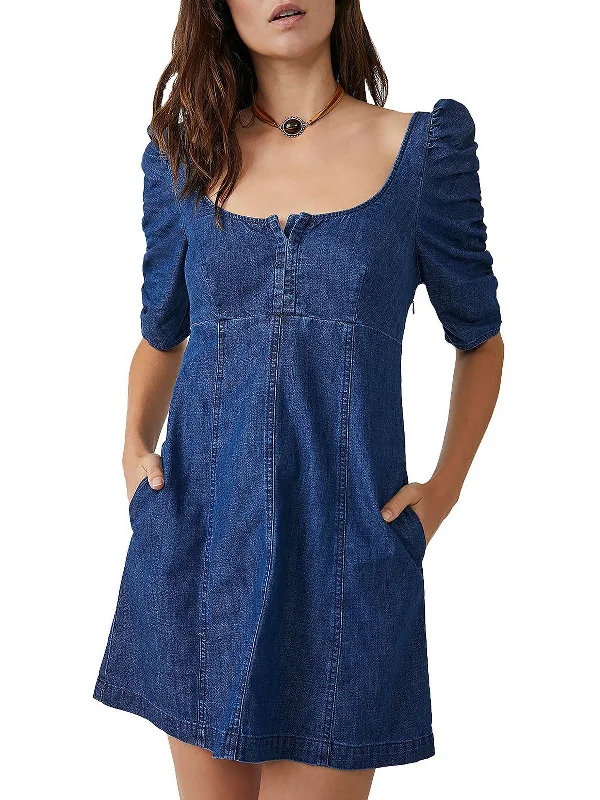 One-DAY Sale off-shoulder dressCheyenne Womens Smocked Puff Sleeves Mini Dress
