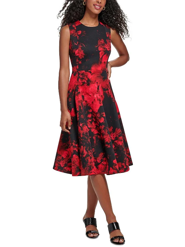 Amazing Deals chic dressWomens Floral Midi Fit & Flare Dress