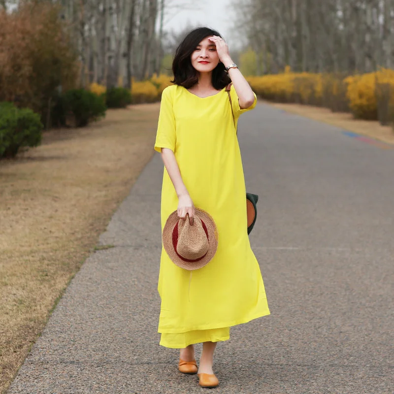 Can't Miss pleated dressYellow Women Dresses Casual Summer Women Dresses Long Women Dresses MDYP9759