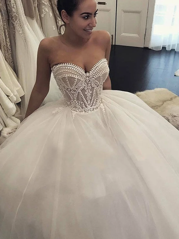 Value Deals Simple Wedding Dresses Romantic Appliques Sweetheart Long Train Ball Gown Bridal Gown JKW299 Value Deals Simple Wedding Dresses Romantic Appliques Sweetheart Long Train Ball Gown Bridal Gown JKW299