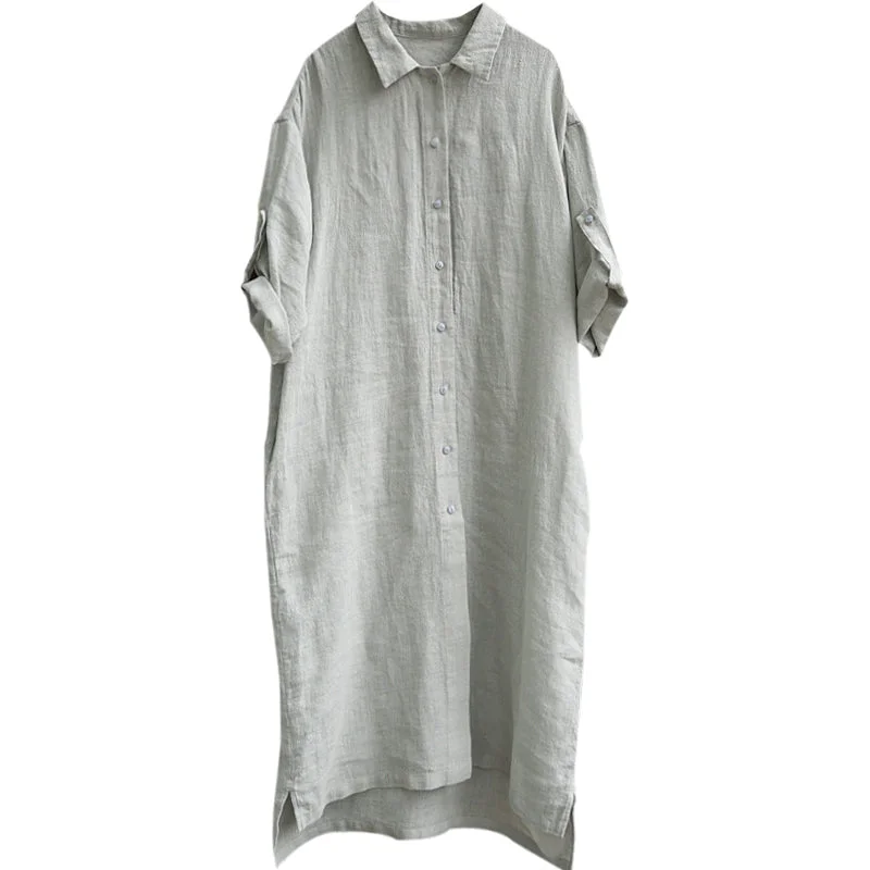 Seasonal Sale pleated maxi dressLoose Skirt Dress Midi  Casual Dress Women Linen Gray Dresses Z972927