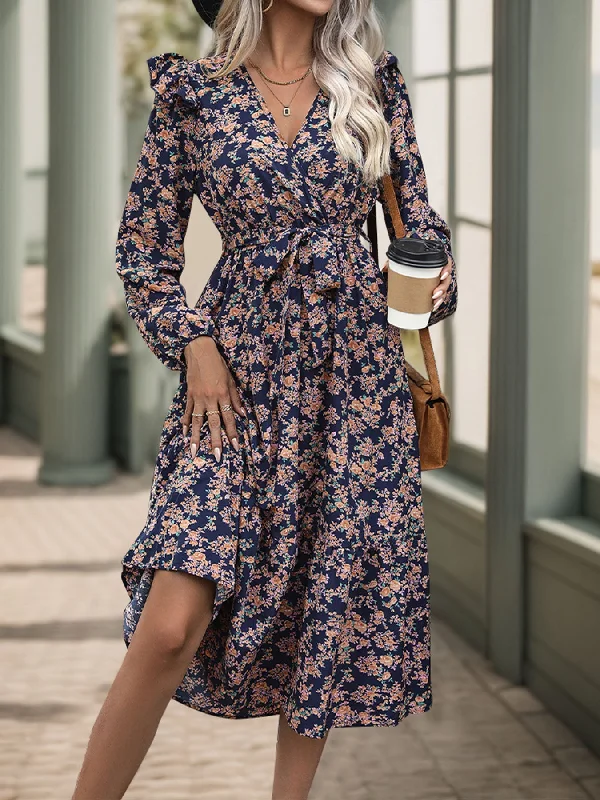 Bargain Prices layered dressPrinted Surplice Long Sleeve Midi Dress