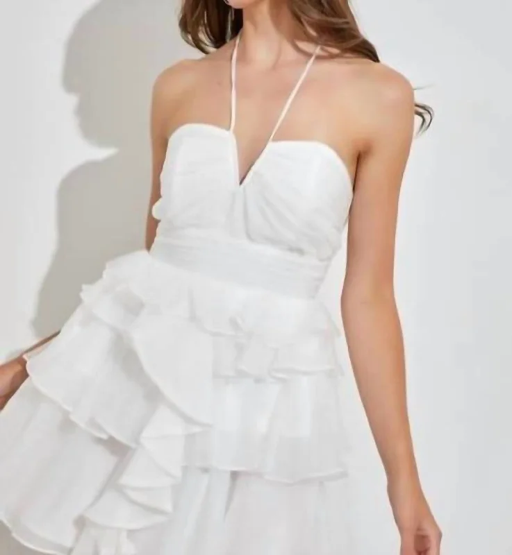 Warehouse Sale elegant dressUnbalance Ruffle Dress In White