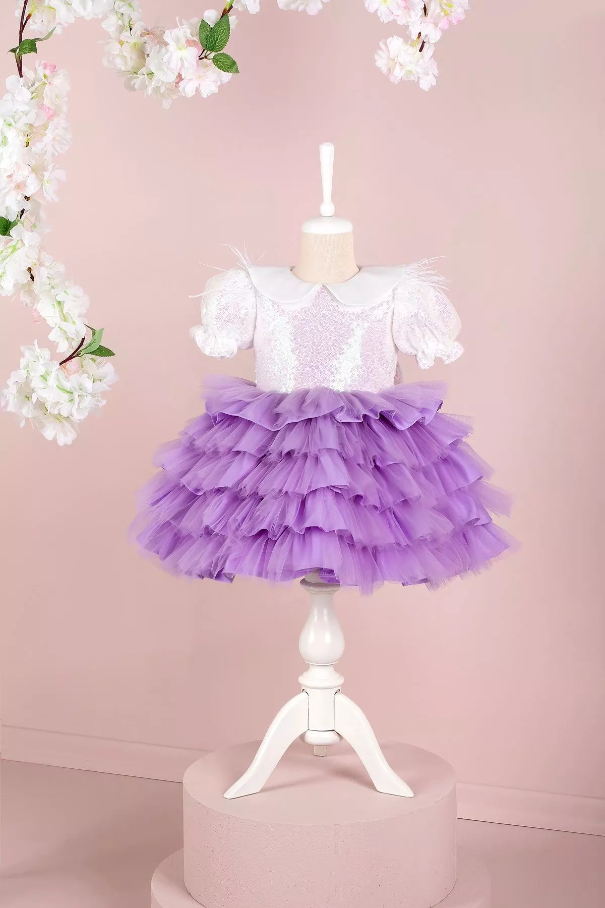 Special Discount textured dressHelena White & Lilac Party Dress